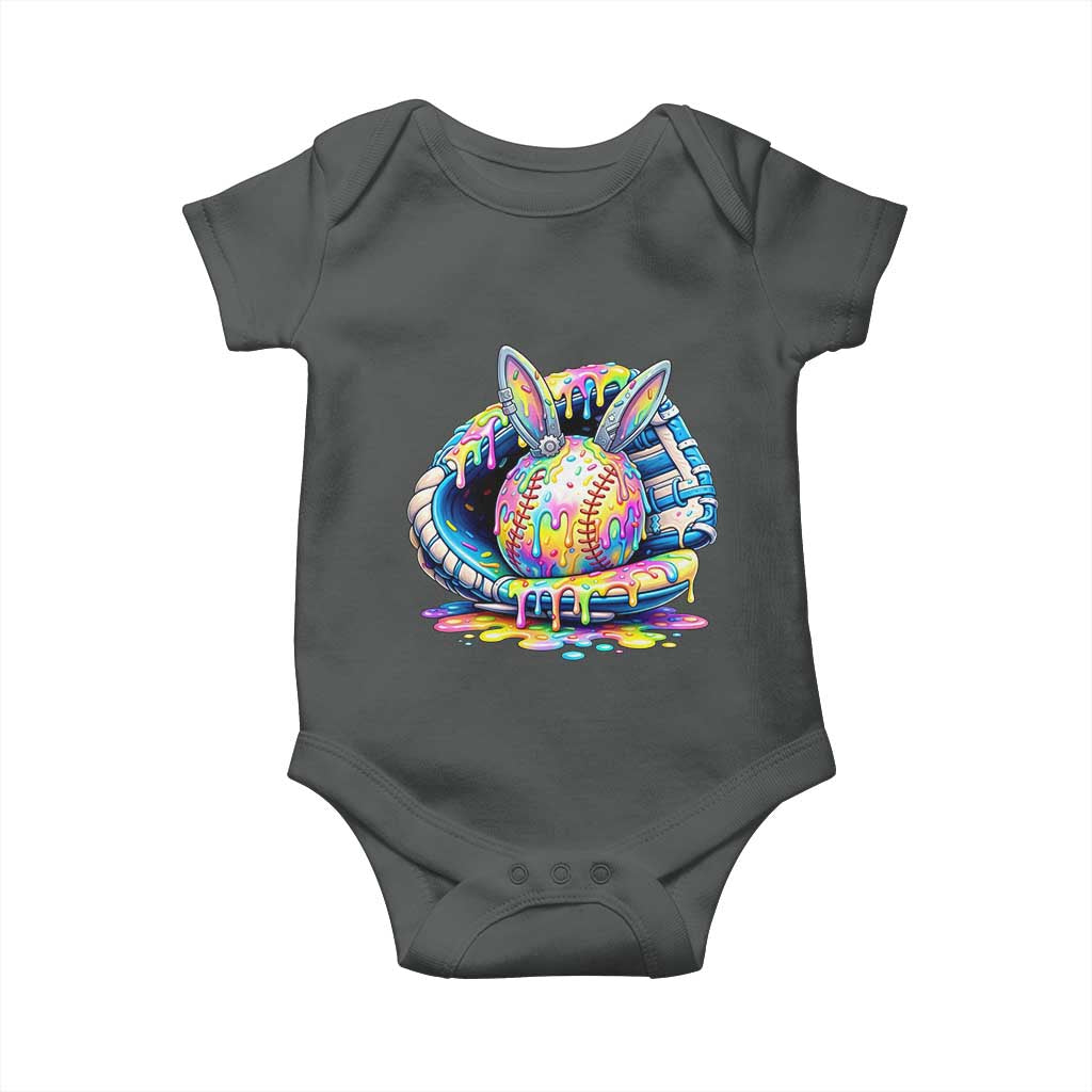 Baseball Easter Baby Onesie Drip Ice Cream Sprinkles Baseball Glove TS14 Dark Heather Print Your Wear