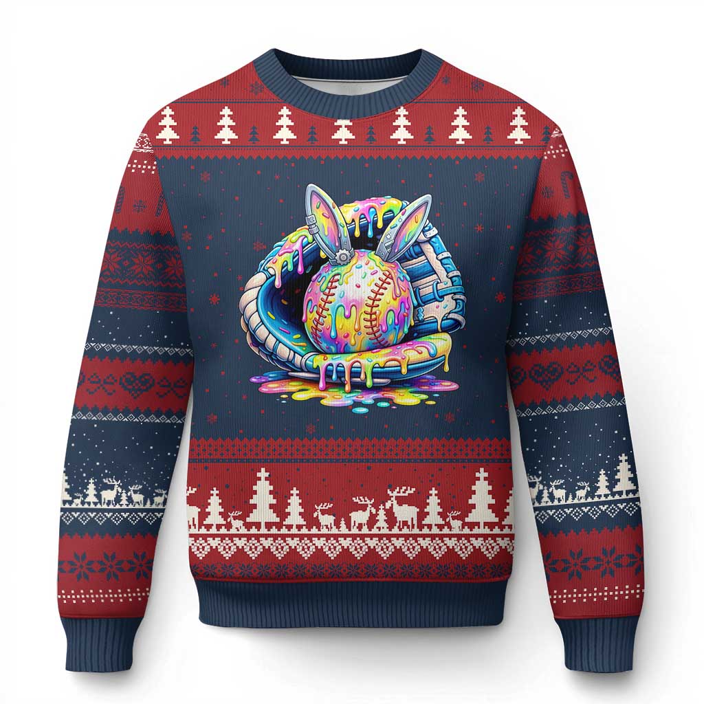 Baseball Easter Ugly Christmas Sweater Drip Ice Cream Sprinkles Baseball Glove TS14 Navy Red Print Your Wear