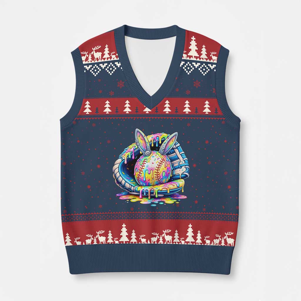 Baseball Easter V-Neck Knit Sweater Vest Drip Ice Cream Sprinkles Baseball Glove TS14 Navy Red Print Your Wear