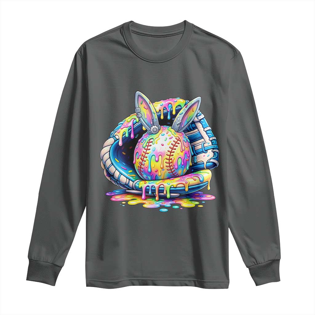 Baseball Easter Long Sleeve Shirt Drip Ice Cream Sprinkles Baseball Glove TS14 Dark Heather Print Your Wear
