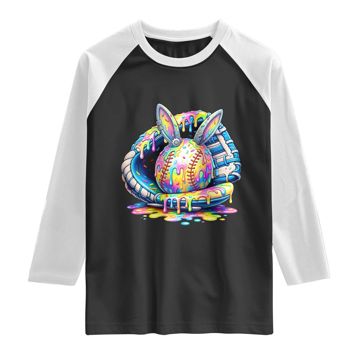 Baseball Easter Raglan Shirt Drip Ice Cream Sprinkles Baseball Glove TS14 Black White Print Your Wear