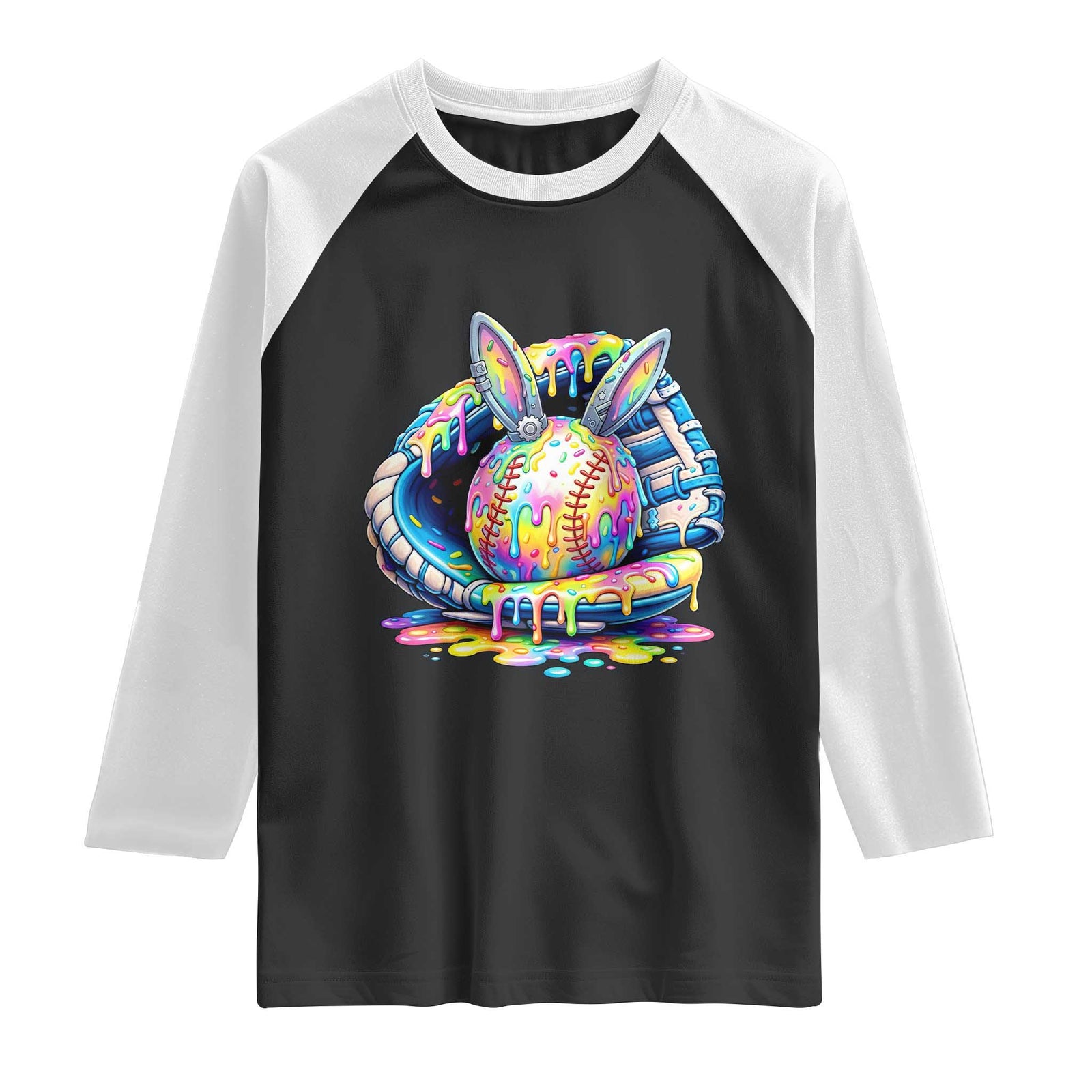 Baseball Easter Raglan Shirt Drip Ice Cream Sprinkles Baseball Glove TS14 Black White Print Your Wear