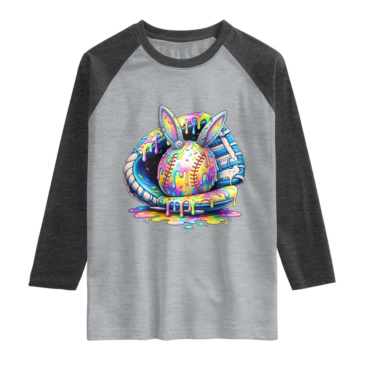 Baseball Easter Raglan Shirt Drip Ice Cream Sprinkles Baseball Glove TS14 Heather Gray Heather Charcoal Print Your Wear