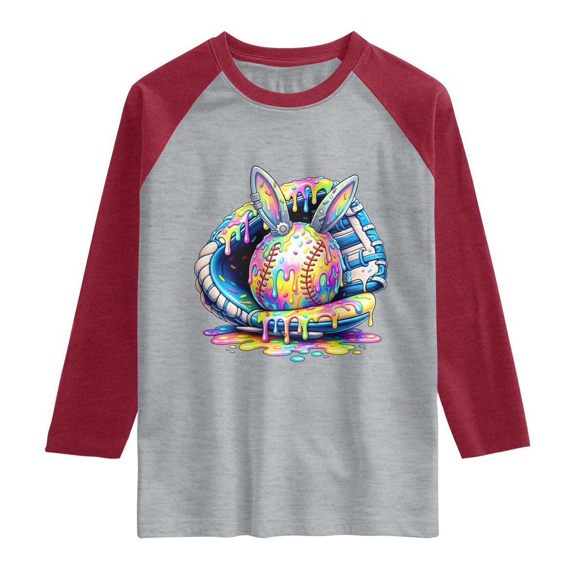 Baseball Easter Raglan Shirt Drip Ice Cream Sprinkles Baseball Glove TS14 Heather Gray Heather Red Print Your Wear