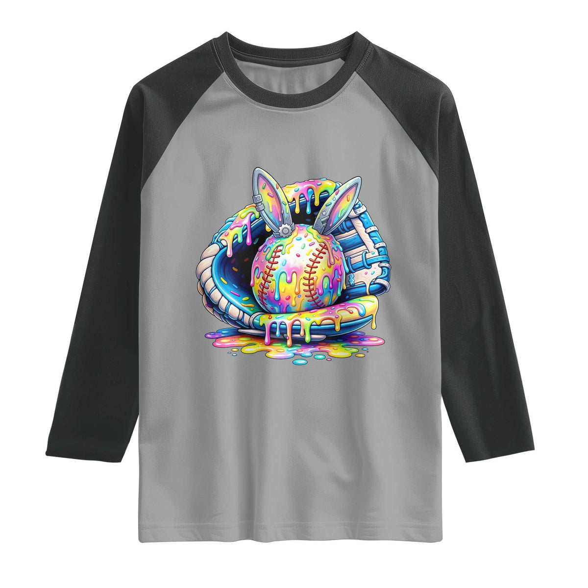 Baseball Easter Raglan Shirt Drip Ice Cream Sprinkles Baseball Glove TS14 Sport Gray Black Print Your Wear