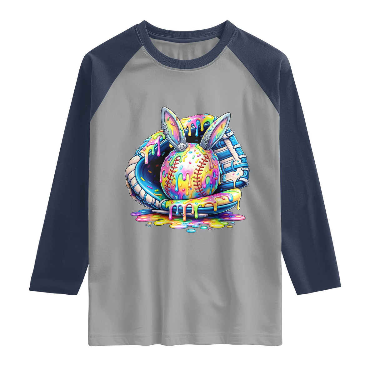 Baseball Easter Raglan Shirt Drip Ice Cream Sprinkles Baseball Glove TS14 Sport Gray Navy Print Your Wear
