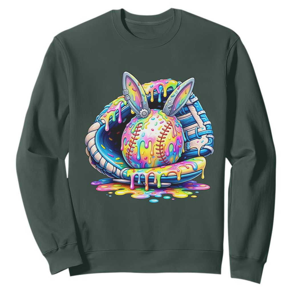 Baseball Easter Sweatshirt Drip Ice Cream Sprinkles Baseball Glove TS14 Dark Forest Green Print Your Wear