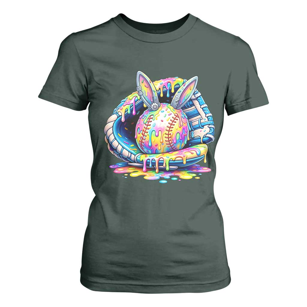 Baseball Easter T Shirt For Women Drip Ice Cream Sprinkles Baseball Glove TS14 Dark Forest Green Print Your Wear