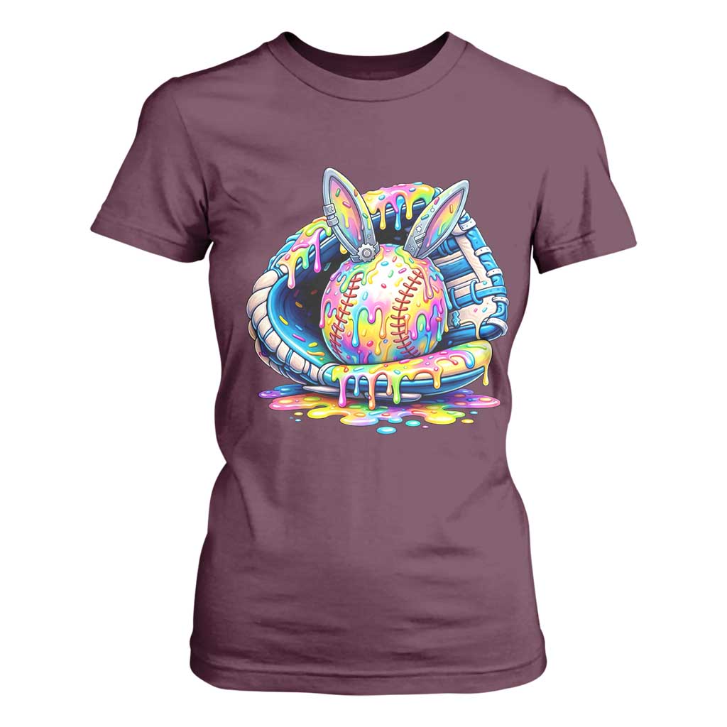 Baseball Easter T Shirt For Women Drip Ice Cream Sprinkles Baseball Glove TS14 Maroon Print Your Wear