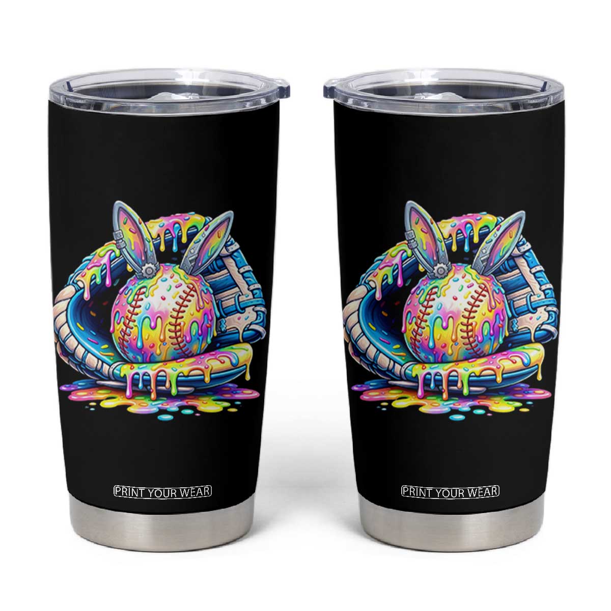 Baseball Easter Tumbler Cup Drip Ice Cream Sprinkles Baseball Glove TS14 Black Print Your Wear