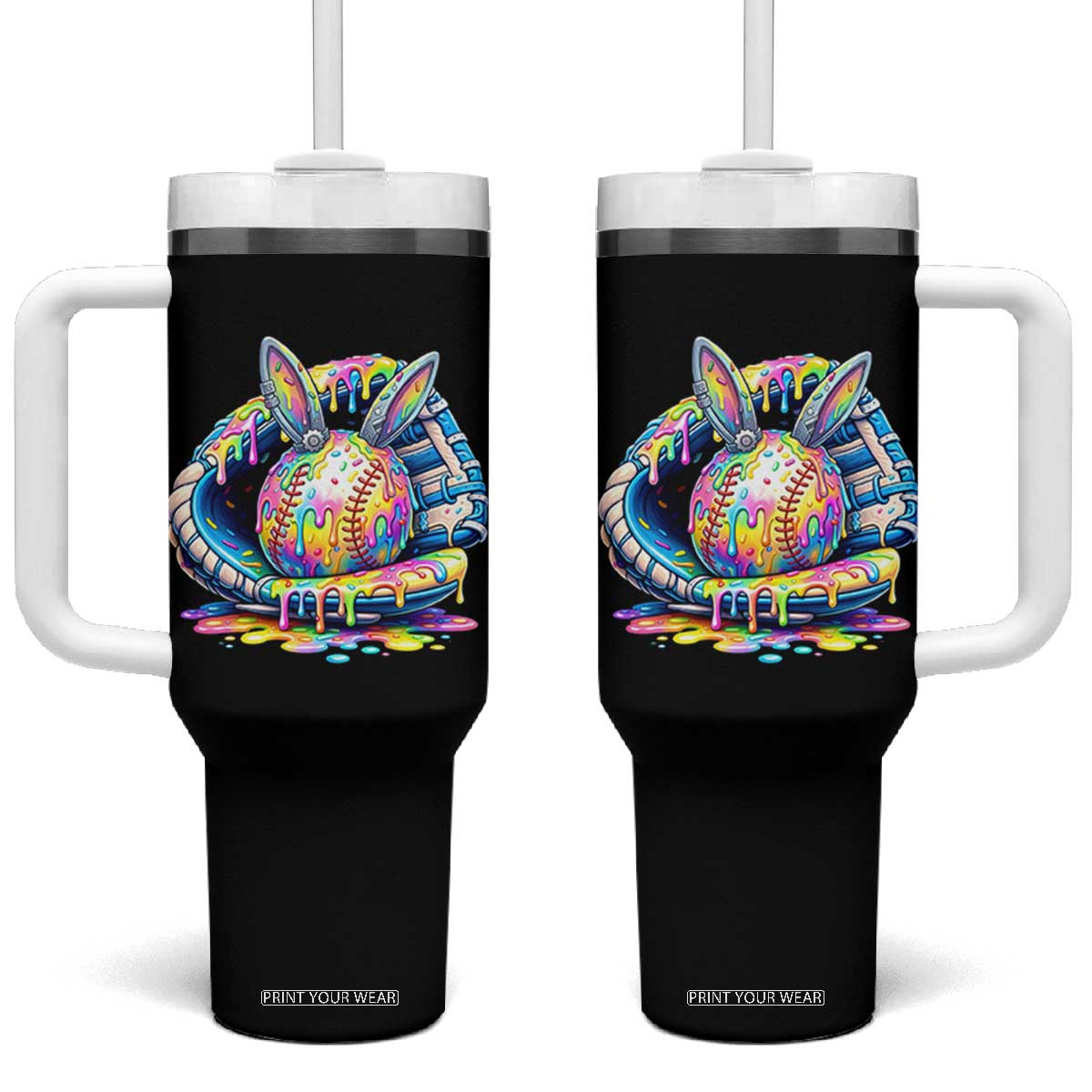 Baseball Easter Tumbler With Handle Drip Ice Cream Sprinkles Baseball Glove TS14 One Size: 40 oz Black Print Your Wear