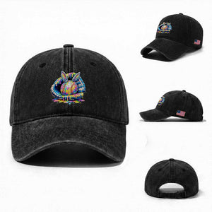 Baseball Easter Washed Cotton Baseball Cap Drip Ice Cream Sprinkles Baseball Glove TS14 Washed Cap Universal Fit Black Print Your Wear