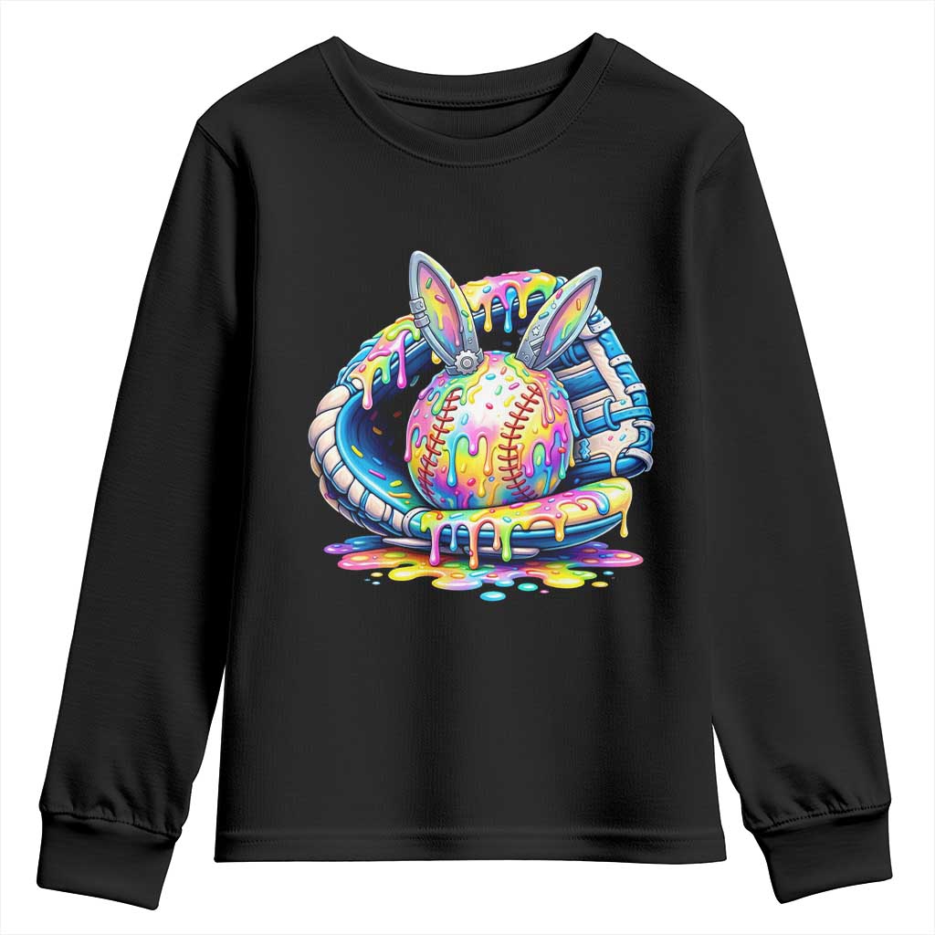 Baseball Easter Youth Sweatshirt Drip Ice Cream Sprinkles Baseball Glove TS14 Black Print Your Wear