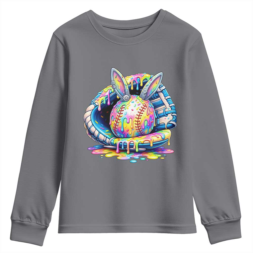Baseball Easter Youth Sweatshirt Drip Ice Cream Sprinkles Baseball Glove TS14 Charcoal Print Your Wear