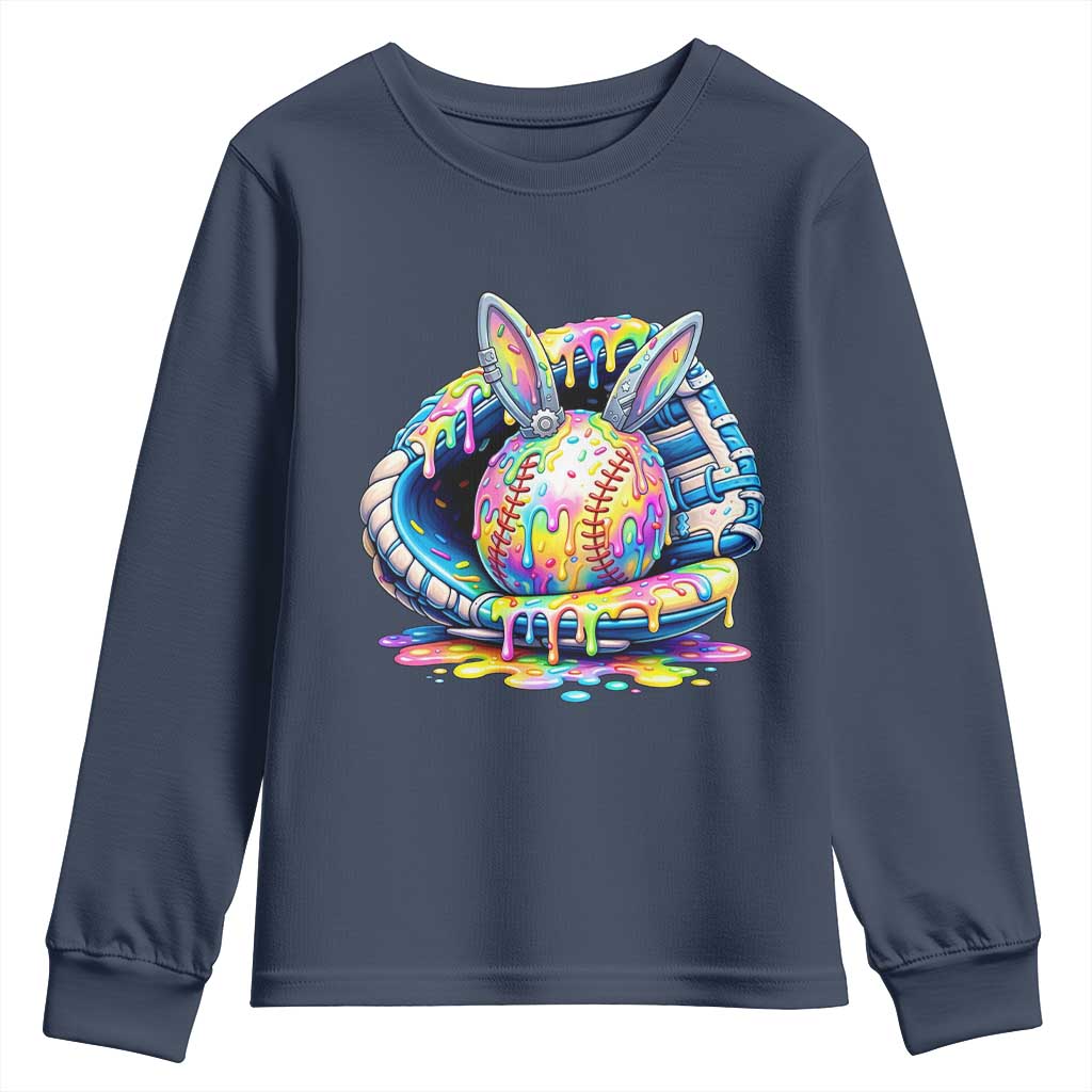 Baseball Easter Youth Sweatshirt Drip Ice Cream Sprinkles Baseball Glove TS14 Navy Print Your Wear