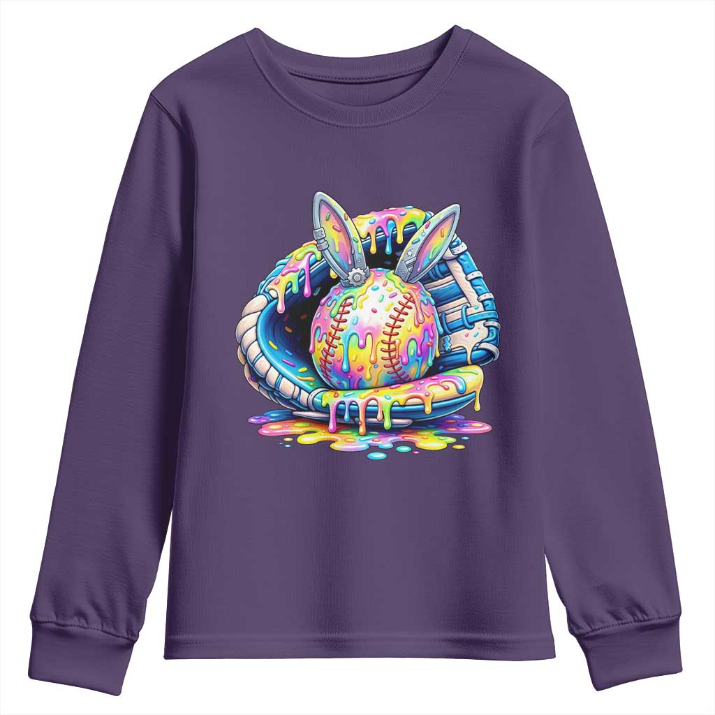 Baseball Easter Youth Sweatshirt Drip Ice Cream Sprinkles Baseball Glove TS14 Purple Print Your Wear