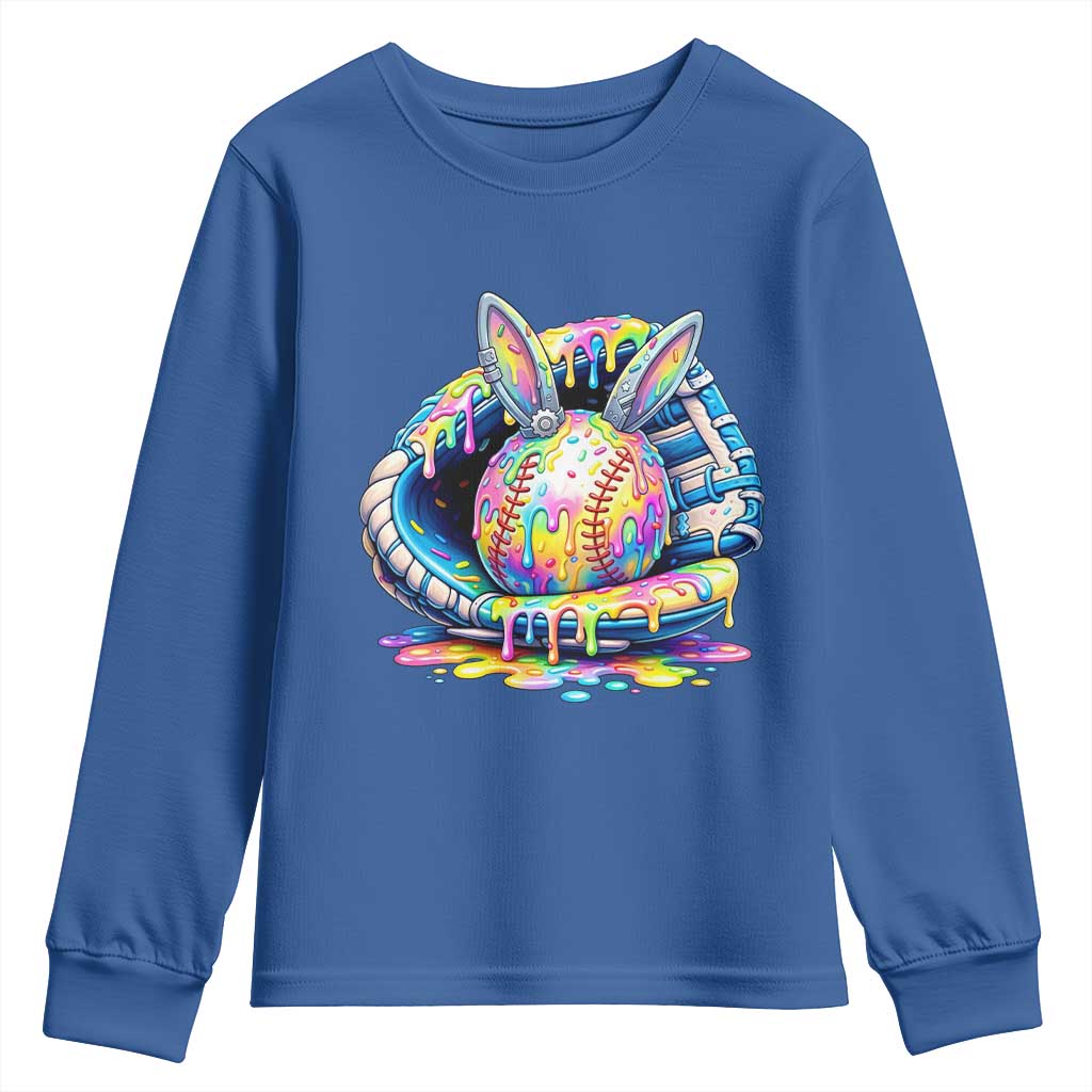 Baseball Easter Youth Sweatshirt Drip Ice Cream Sprinkles Baseball Glove TS14 Royal Blue Print Your Wear