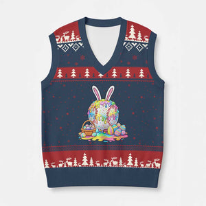 Baseball Easter Drip Ice Cream Sprinkles Egg Gift V-Neck Knit Sweater Vest TS14 Navy Red Print Your Wear