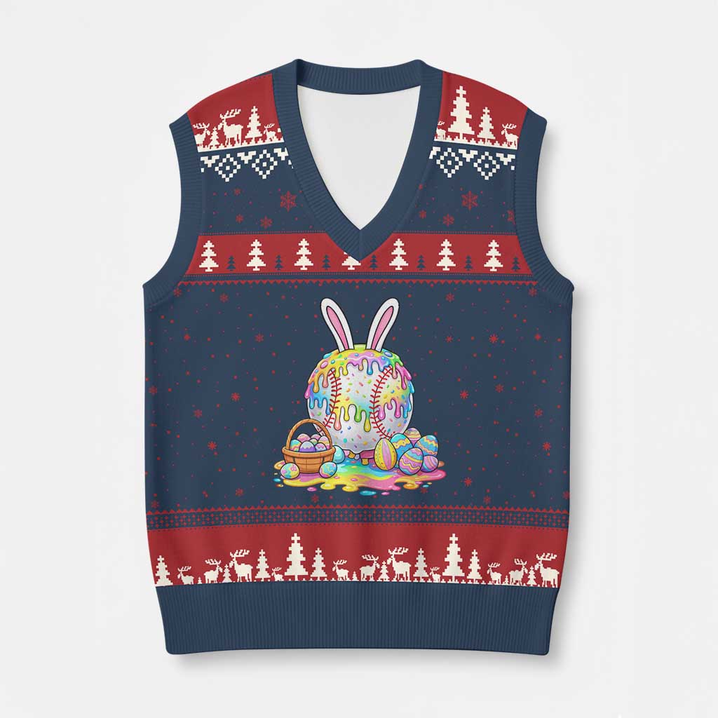 Baseball Easter Drip Ice Cream Sprinkles Egg Gift V-Neck Knit Sweater Vest TS14 Navy Red Print Your Wear