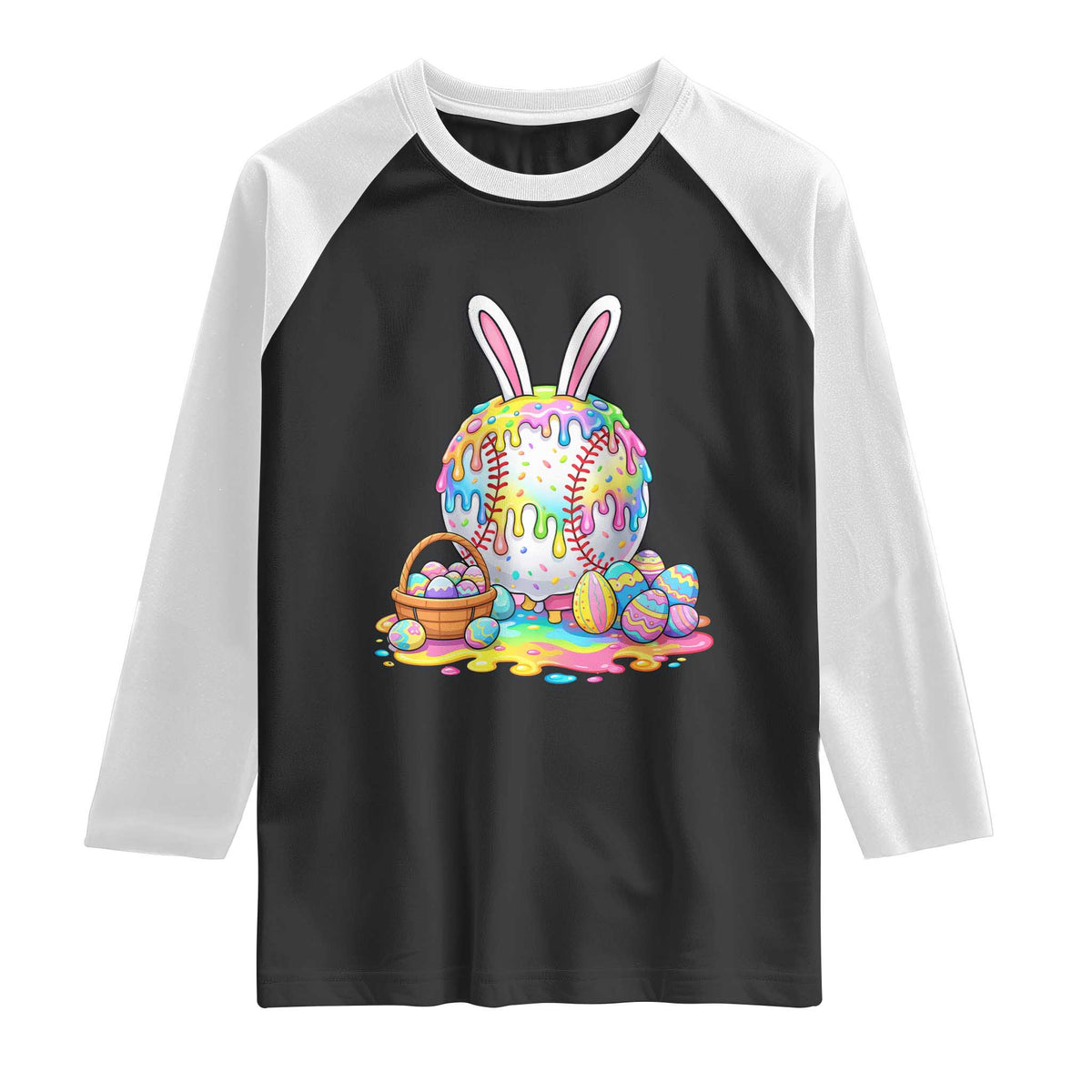 Baseball Easter Drip Ice Cream Sprinkles Egg Gift Raglan Shirt TS14 Black White Print Your Wear