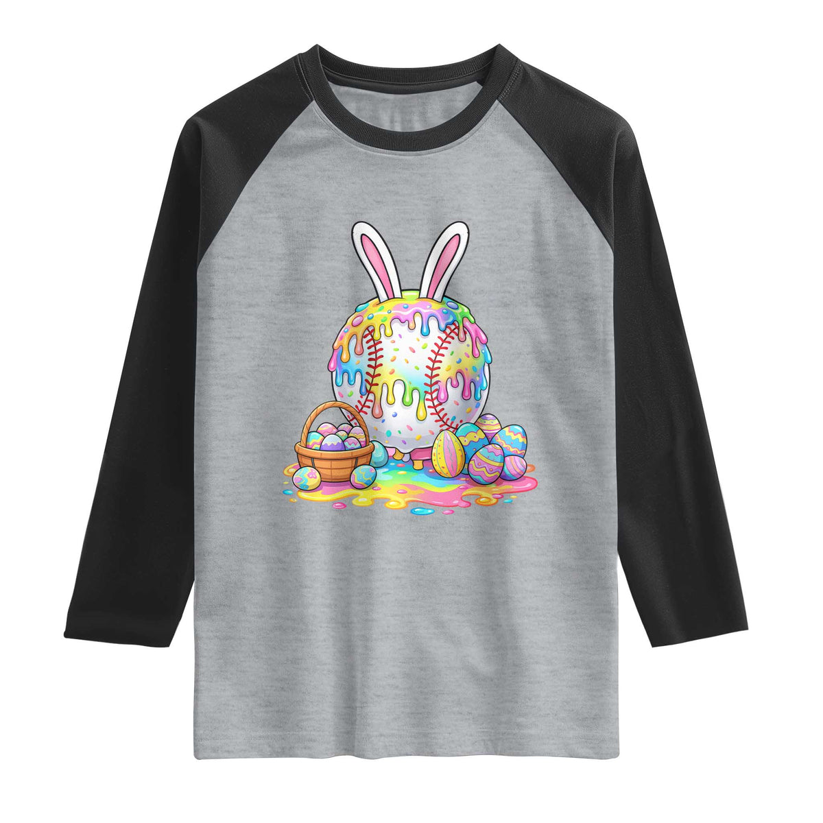 Baseball Easter Drip Ice Cream Sprinkles Egg Gift Raglan Shirt TS14 Heather Gray Black Print Your Wear