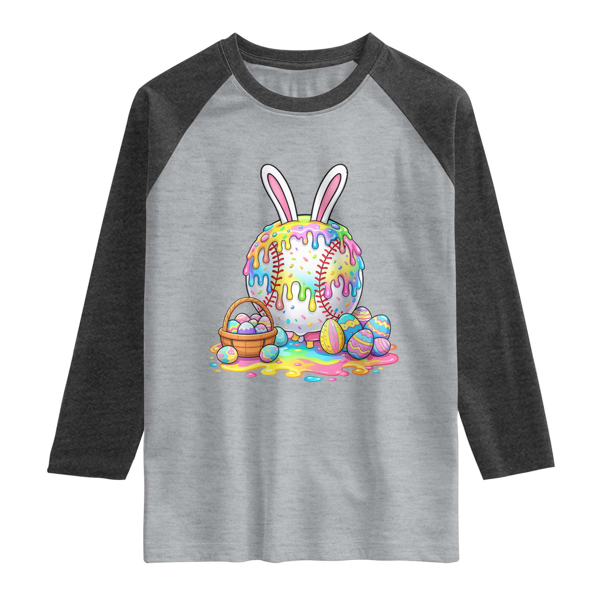 Baseball Easter Drip Ice Cream Sprinkles Egg Gift Raglan Shirt TS14 Heather Gray Heather Charcoal Print Your Wear