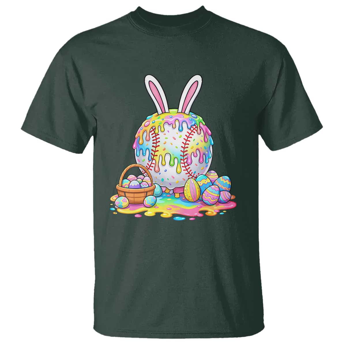 Baseball Easter Drip Ice Cream Sprinkles Egg Gift T Shirt TS14 Dark Forest Green Print Your Wear