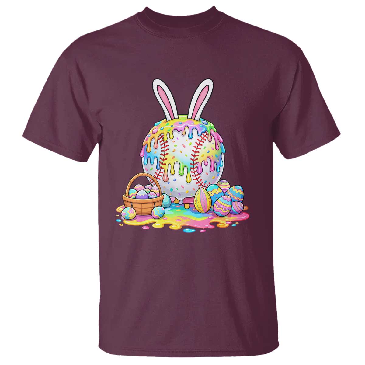 Baseball Easter Drip Ice Cream Sprinkles Egg Gift T Shirt TS14 Maroon Print Your Wear