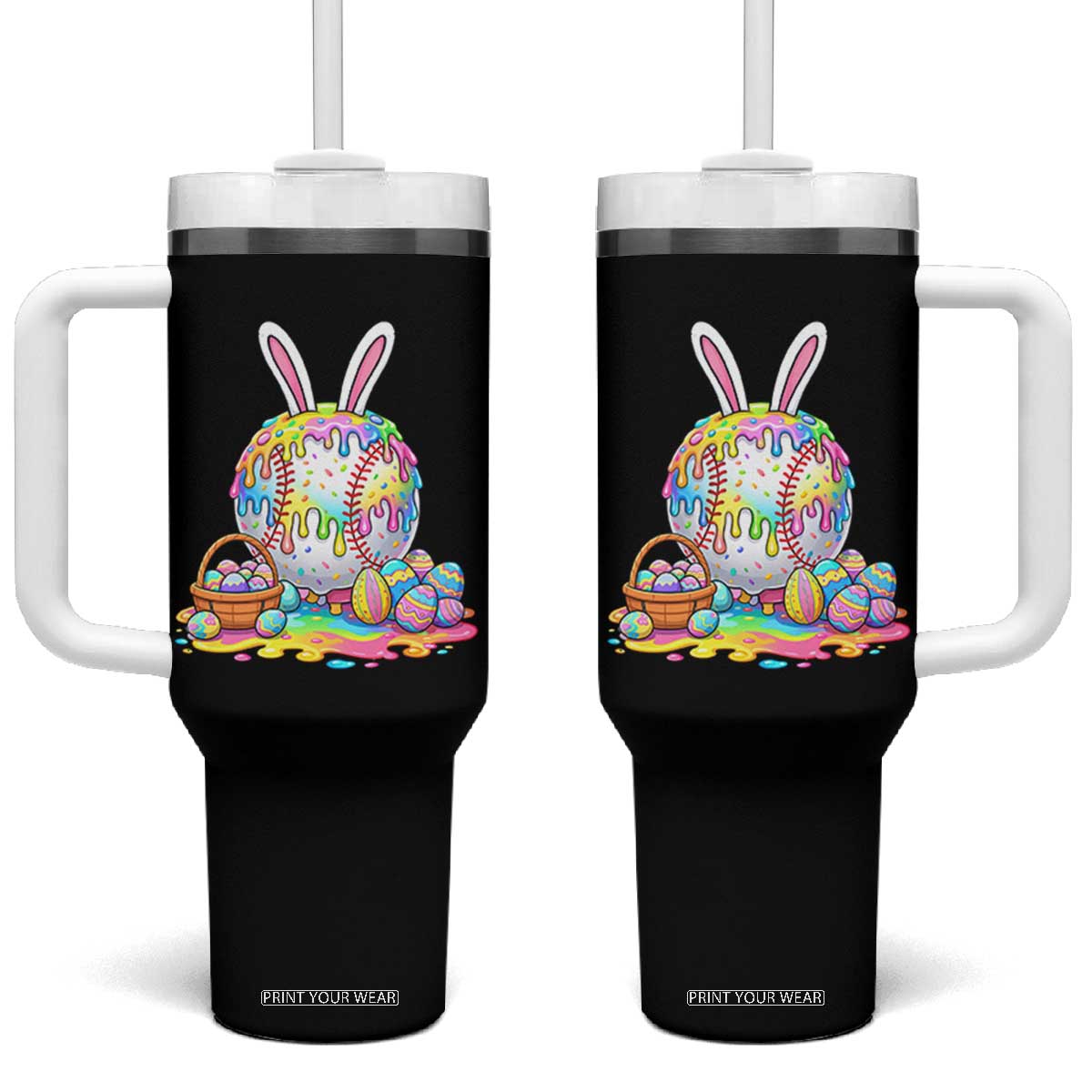 Baseball Easter Drip Ice Cream Sprinkles Egg Gift Tumbler With Handle TS14 One Size: 40 oz Black Print Your Wear