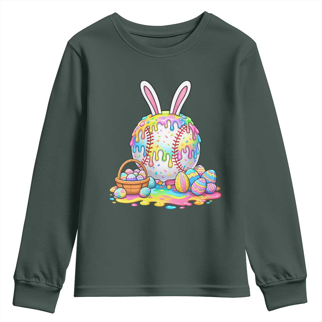 Baseball Easter Drip Ice Cream Sprinkles Egg Gift Youth Sweatshirt TS14 Dark Forest Green Print Your Wear