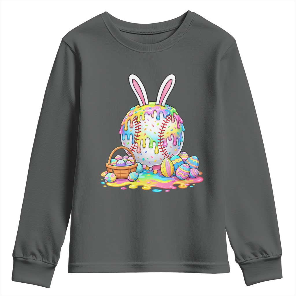 Baseball Easter Drip Ice Cream Sprinkles Egg Gift Youth Sweatshirt TS14 Dark Heather Print Your Wear