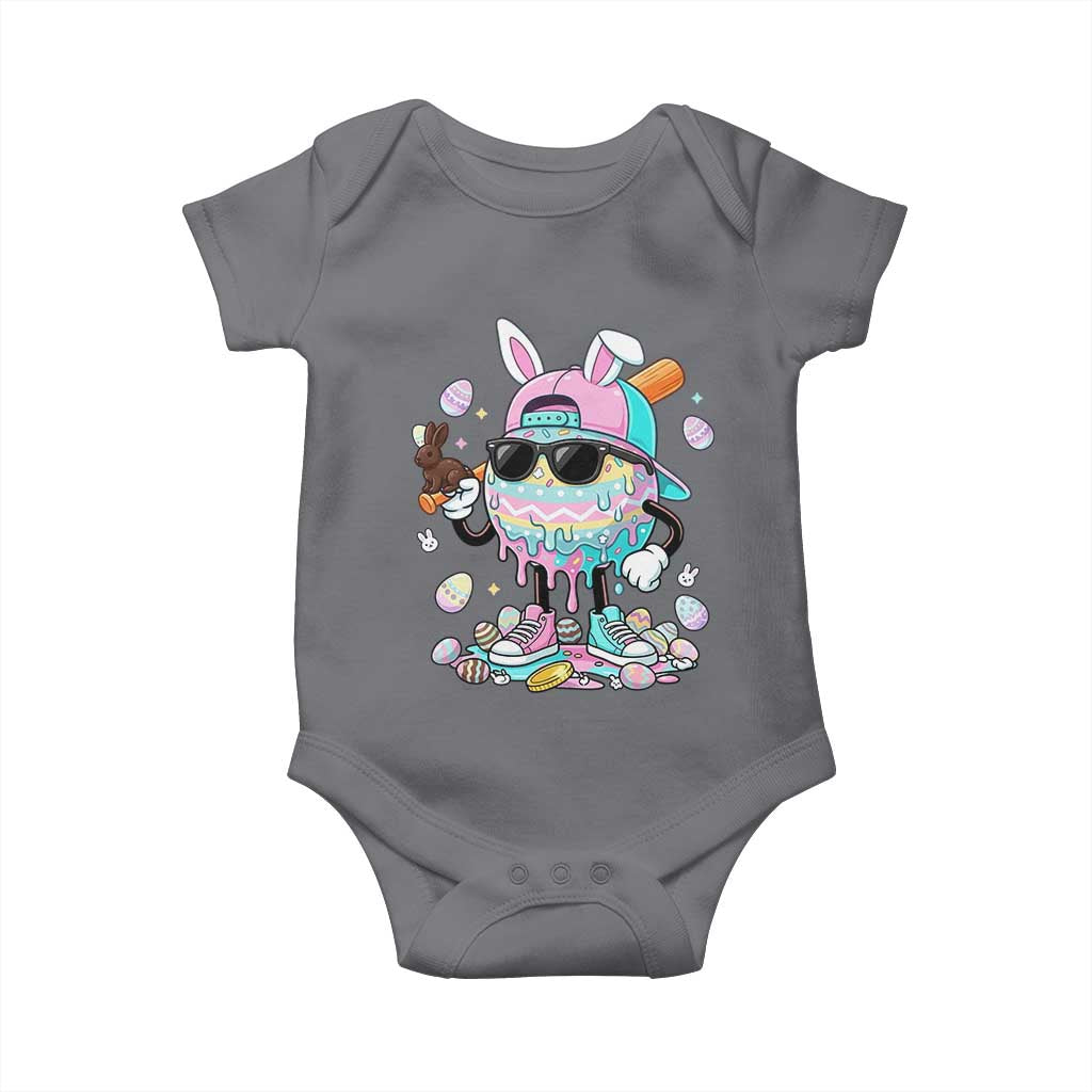 Funny Baseball Easter Baby Onesie Drip Ice Cream Bunny Easter TS14 Charcoal Print Your Wear