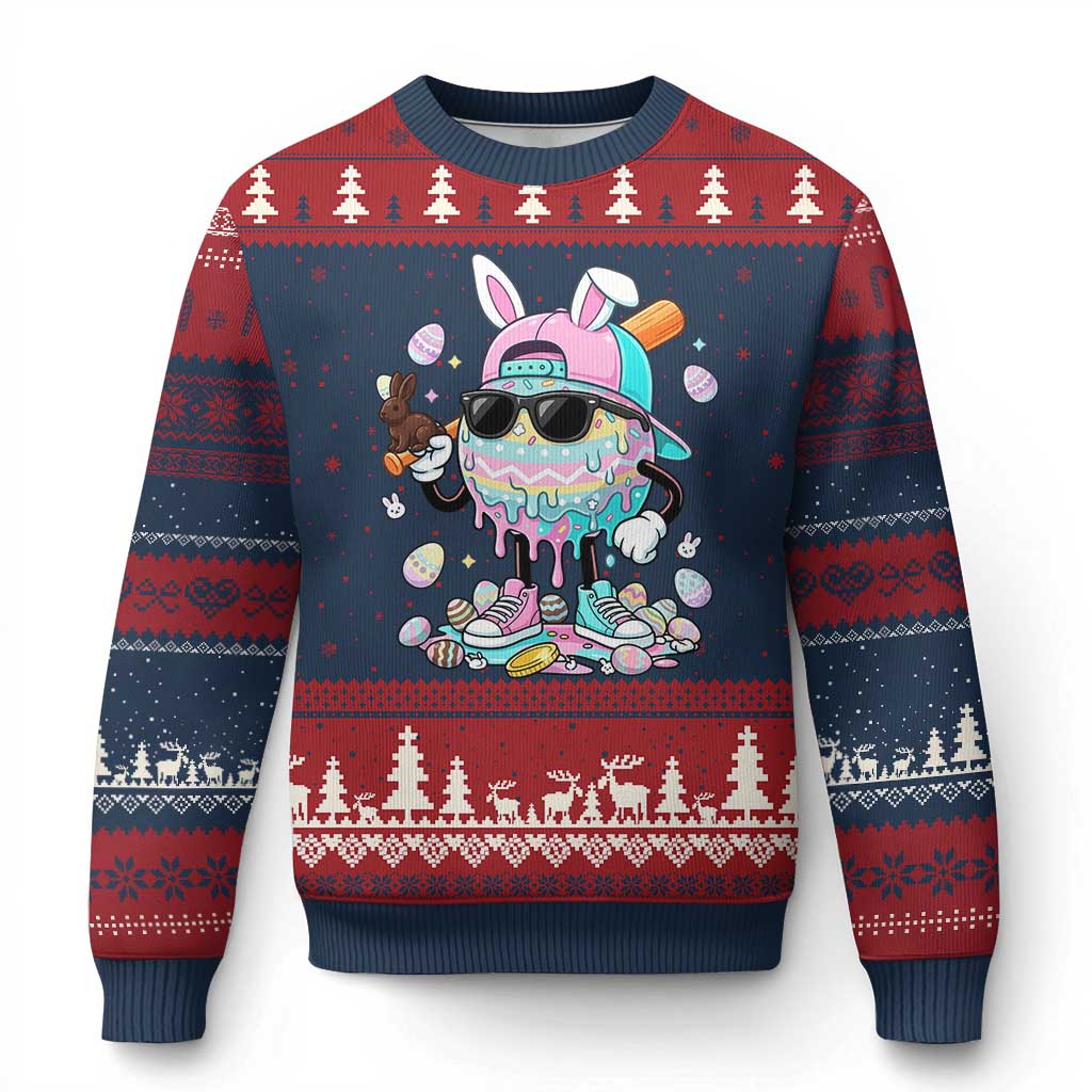 Funny Baseball Easter Ugly Christmas Sweater Drip Ice Cream Bunny Easter TS14 Navy Red Print Your Wear