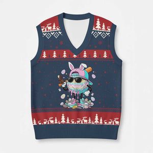 Funny Baseball Easter V-Neck Knit Sweater Vest Drip Ice Cream Bunny Easter TS14 Navy Red Print Your Wear