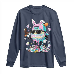 Funny Baseball Easter Long Sleeve Shirt Drip Ice Cream Bunny Easter TS14 Navy Print Your Wear