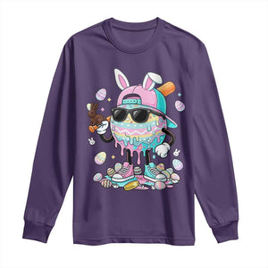 Funny Baseball Easter Long Sleeve Shirt Drip Ice Cream Bunny Easter TS14 Purple Print Your Wear