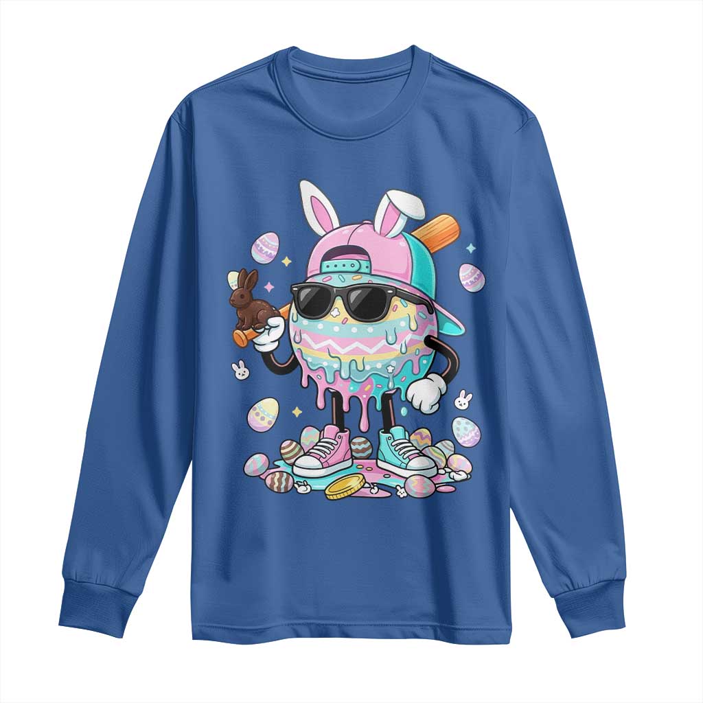 Funny Baseball Easter Long Sleeve Shirt Drip Ice Cream Bunny Easter TS14 Royal Blue Print Your Wear