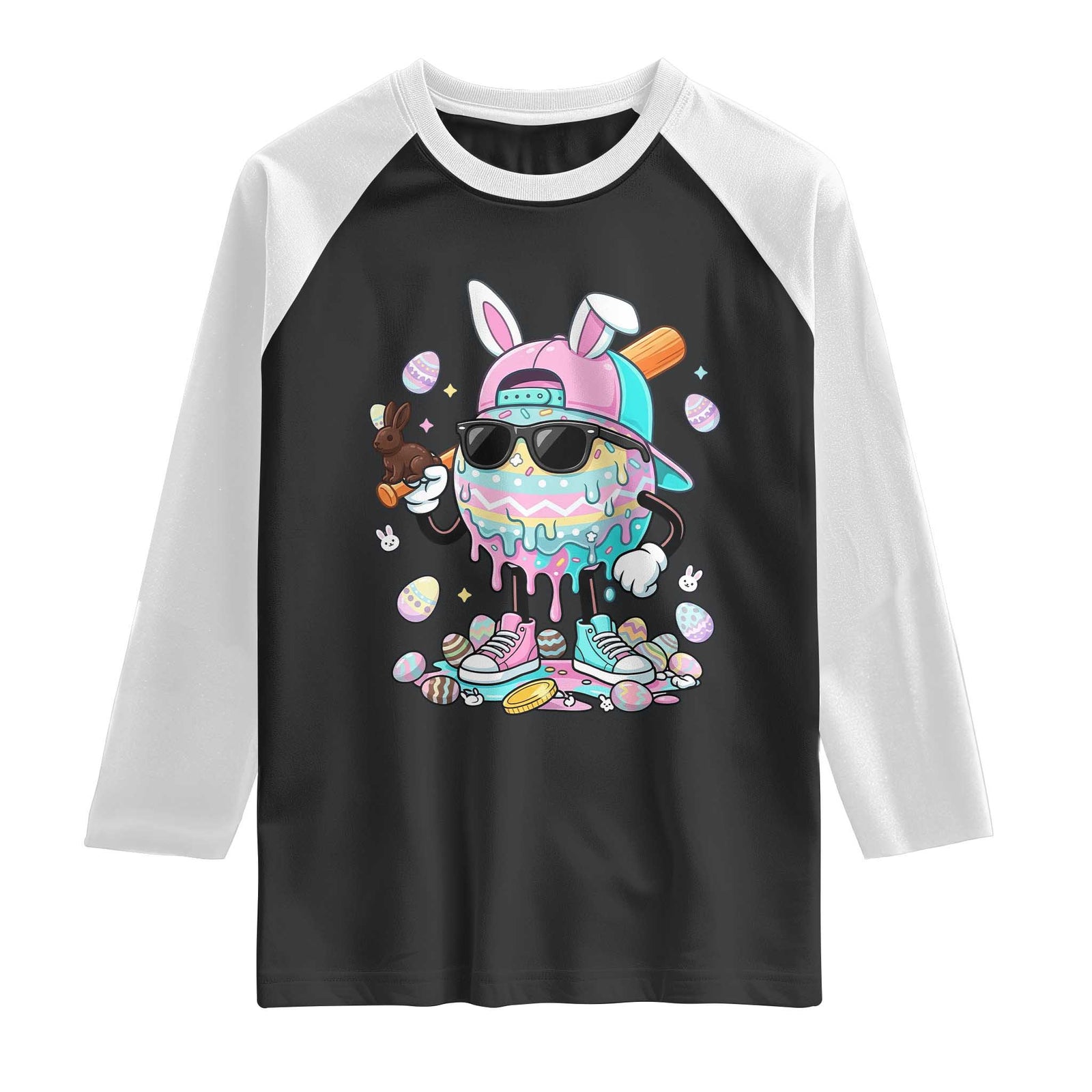 Funny Baseball Easter Raglan Shirt Drip Ice Cream Bunny Easter TS14 Black White Print Your Wear
