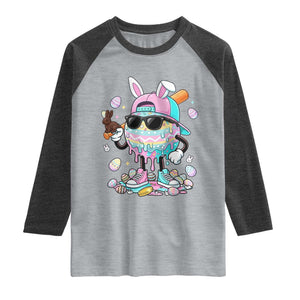 Funny Baseball Easter Raglan Shirt Drip Ice Cream Bunny Easter TS14 Heather Gray Heather Charcoal Print Your Wear