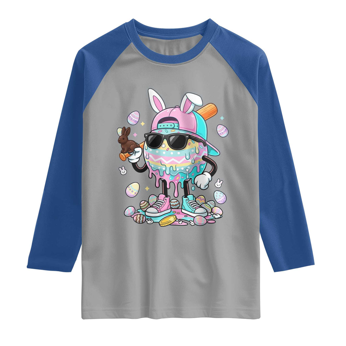 Funny Baseball Easter Raglan Shirt Drip Ice Cream Bunny Easter TS14 Sport Gray Royal Print Your Wear