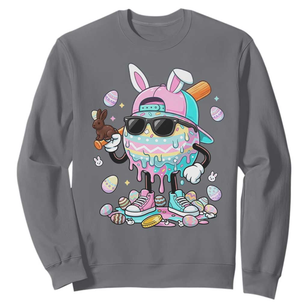 Funny Baseball Easter Sweatshirt Drip Ice Cream Bunny Easter TS14 Charcoal Print Your Wear