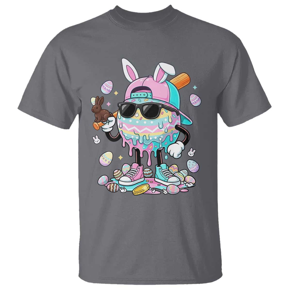 Funny Baseball Easter T Shirt Drip Ice Cream Bunny Easter TS14 Charcoal Print Your Wear