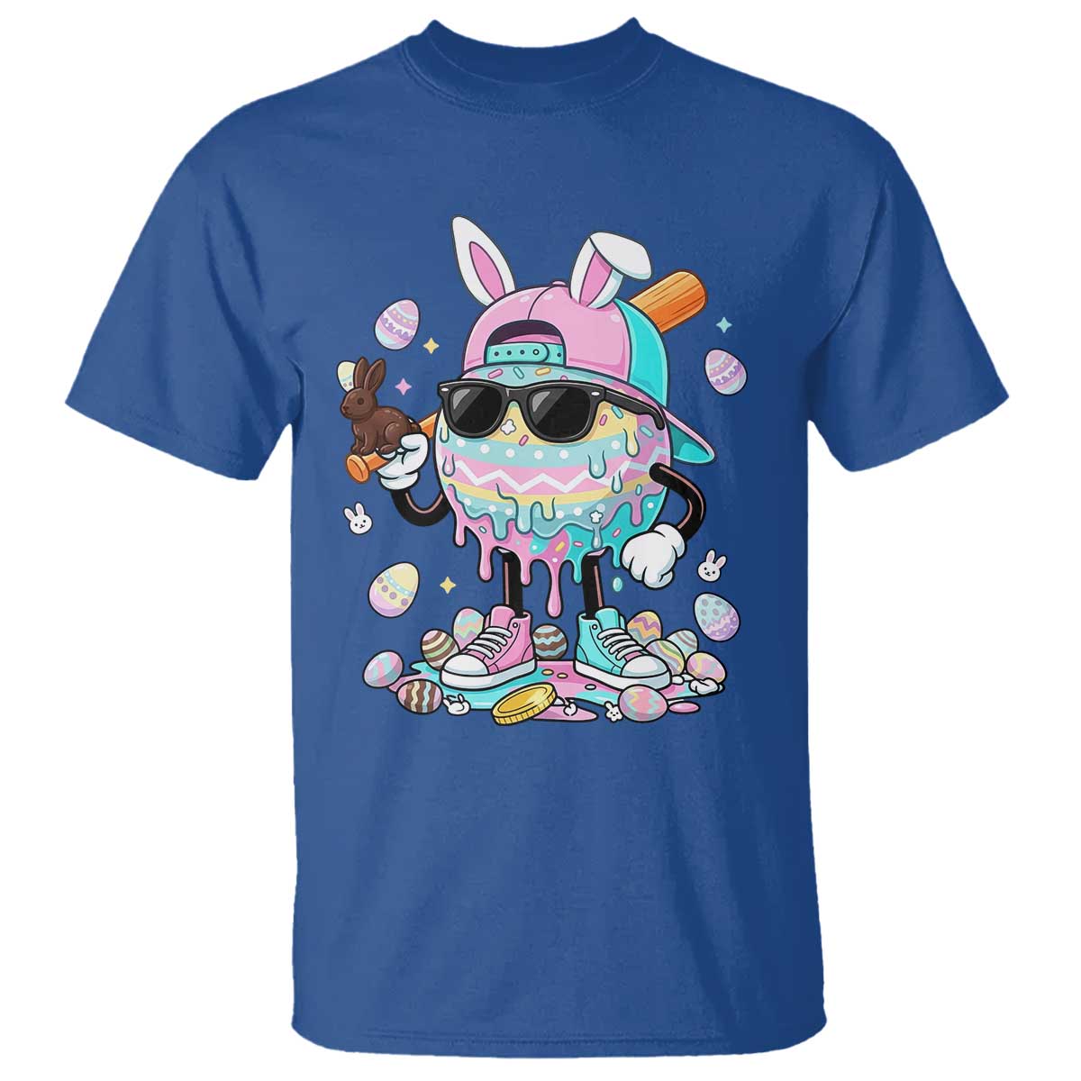 Funny Baseball Easter T Shirt Drip Ice Cream Bunny Easter TS14 Royal Blue Print Your Wear