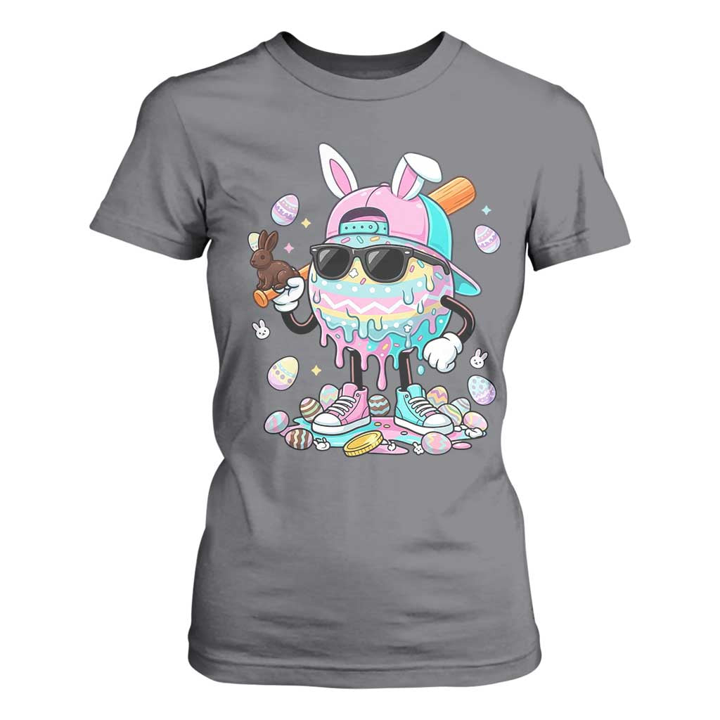 Funny Baseball Easter T Shirt For Women Drip Ice Cream Bunny Easter TS14 Charcoal Print Your Wear