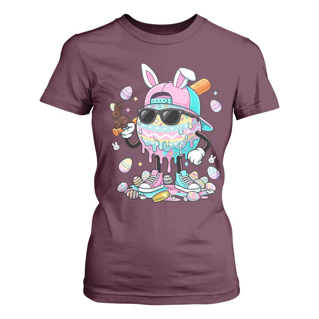 Funny Baseball Easter T Shirt For Women Drip Ice Cream Bunny Easter TS14 Maroon Print Your Wear