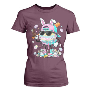 Funny Baseball Easter T Shirt For Women Drip Ice Cream Bunny Easter TS14 Maroon Print Your Wear