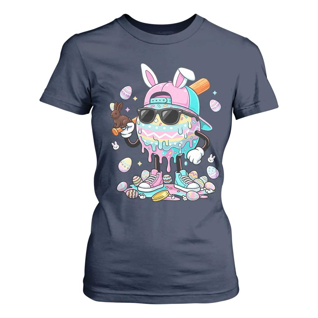 Funny Baseball Easter T Shirt For Women Drip Ice Cream Bunny Easter TS14 Navy Print Your Wear
