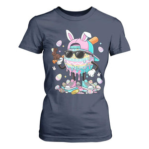 Funny Baseball Easter T Shirt For Women Drip Ice Cream Bunny Easter TS14 Navy Print Your Wear