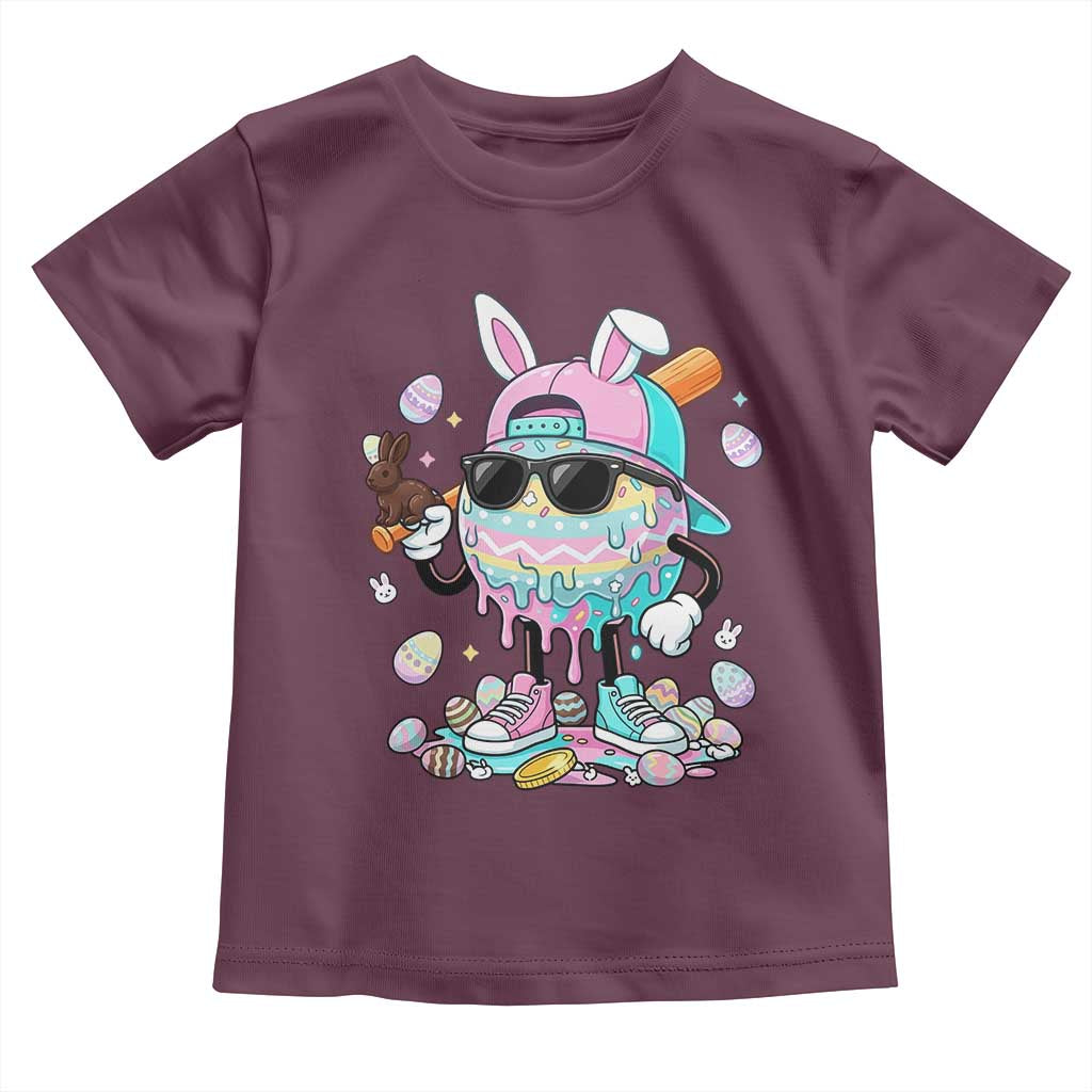 Funny Baseball Easter Toddler T Shirt Drip Ice Cream Bunny Easter TS14 Maroon Print Your Wear