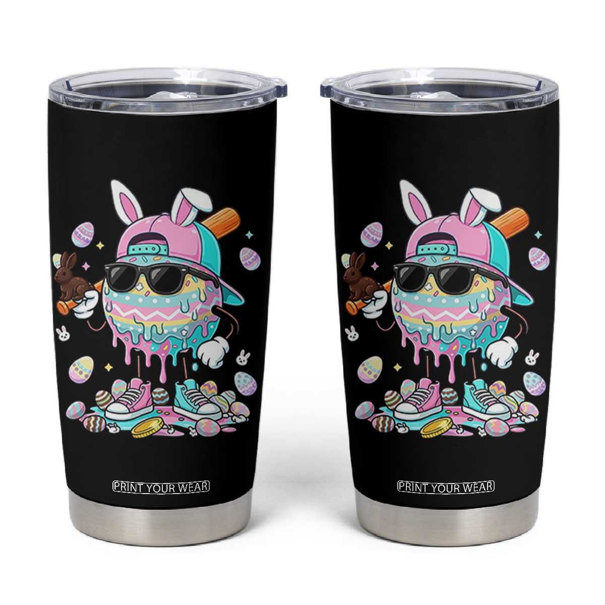 Funny Baseball Easter Tumbler Cup Drip Ice Cream Bunny Easter TS14 Black Print Your Wear